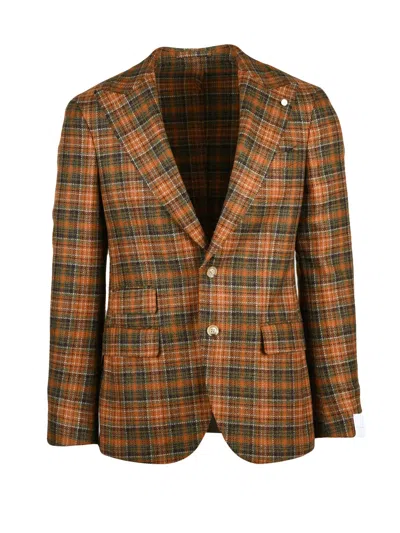Luigi Bianchi Wool Cashmere Rounded Jacket With Distinctive Plaid Pattern In Brown