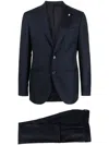 Luigi Bianchi Navy Blue Virgin Wool Tailored Suit With Brooch Detail In Blue