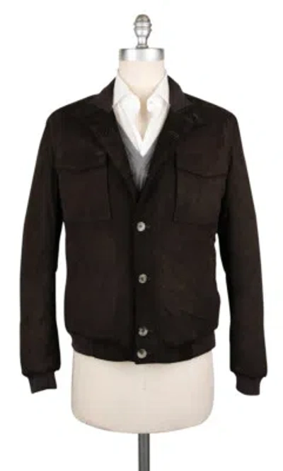 Pre-owned Luigi Borrelli $2450  Dark Brown Leather Solid Jacket - (lb701165)