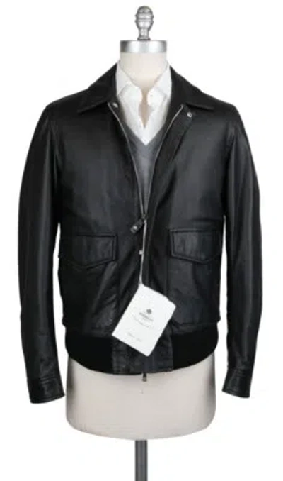 Pre-owned Luigi Borrelli $2650  Black Leather Solid Jacket - (ow3121x10)