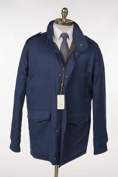 Pre-owned Luigi Borrelli Blue Real Goose Down Puffer Hooded Coat Jacket 40 (eu 50) M