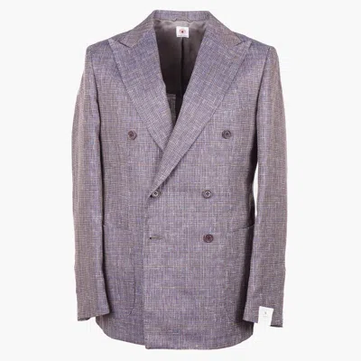 Pre-owned Luigi Borrelli Brown And Sky Blue Woven Linen-cotton Sport Coat 40r (eu 50)