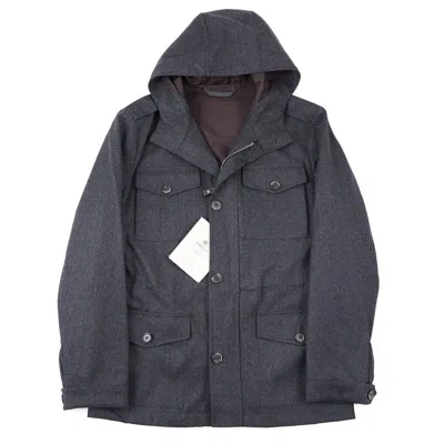 Pre-owned Luigi Borrelli Charcoal Gray Flannel Wool Field Jacket With Hood M (eu 50)