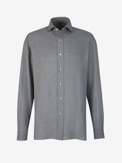 Luigi Borrelli Cotton And Wool Shirt In Grey