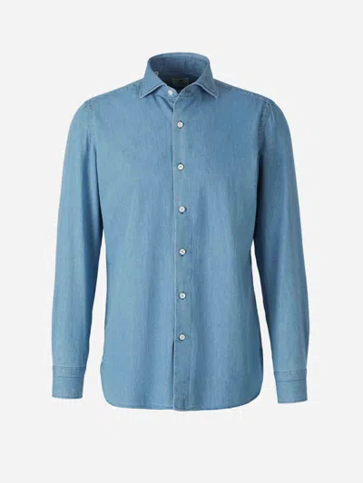 Luigi Borrelli Cotton Denim Shirt In Denim Light Blue