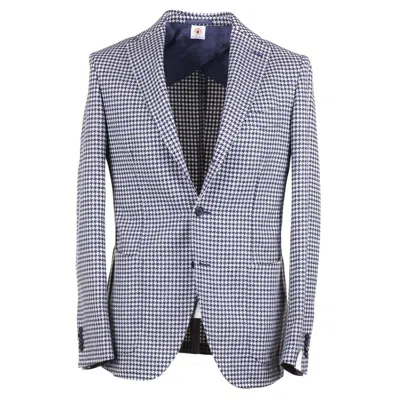 Pre-owned Luigi Borrelli Deconstructed Houndstooth Check Wool Sport Coat 36r (eu 46) In Blue