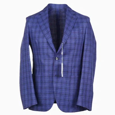 Pre-owned Luigi Borrelli Extra-slim Blue Check Linen-silk-wool Sport Coat 40r (eu 50)