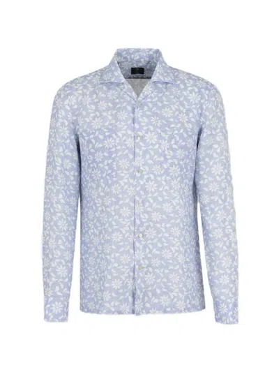 Luigi Borrelli Floral-print Long-sleeved Shirt In Blue