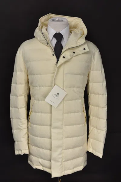 Pre-owned Luigi Borrelli Ivory Wool Goose Down Puffer Hooded Coat Jacket 44 (eu 54) Xl