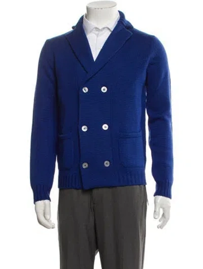 Pre-owned Luigi Borrelli Merino Wool V-neck Cardigan In Blue