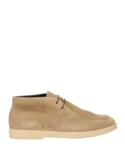 Luigi Borrelli Napoli Man Ankle Boots Khaki Size 12 Leather In Beige