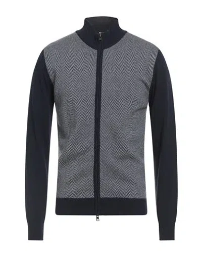 Luigi Borrelli Napoli Man Cardigan Navy Size 44 Virgin Wool, Silk, Cashmere In Blue