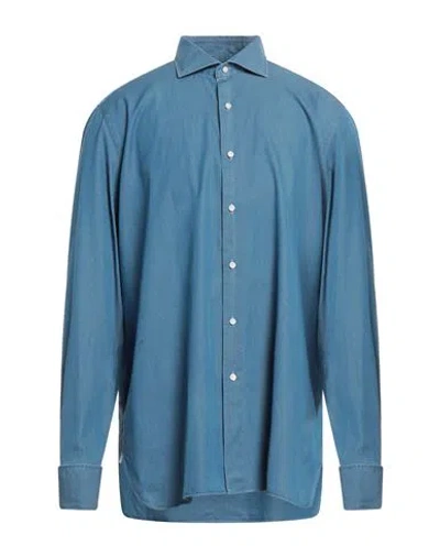 Luigi Borrelli Napoli Man Denim Shirt Blue Size 16 ½ Cotton