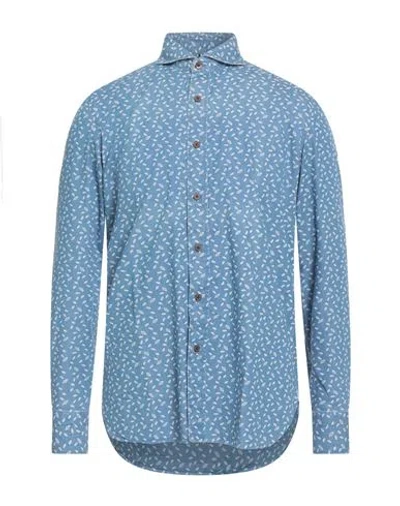 Luigi Borrelli Napoli Man Denim Shirt Blue Size 16 ½ Cotton
