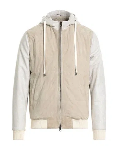 Luigi Borrelli Napoli Man Jacket Beige Size 42 Leather, Wool In Neutral