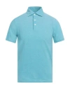 Luigi Borrelli Napoli Man Polo Shirt Turquoise Size 46 Cotton In Blue