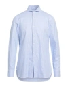 Luigi Borrelli Napoli Man Shirt Azure Size 17 Cotton In Blue