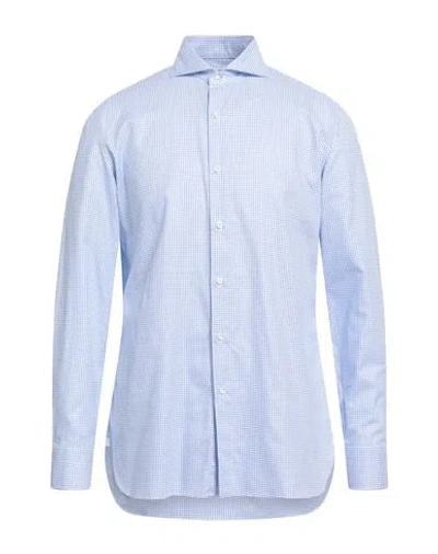 Luigi Borrelli Napoli Man Shirt Azure Size 17 Cotton In Blue