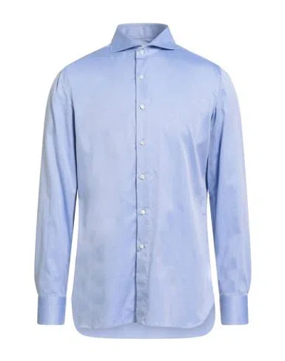 Luigi Borrelli Napoli Man Shirt Azure Size 17 Cotton In Blue