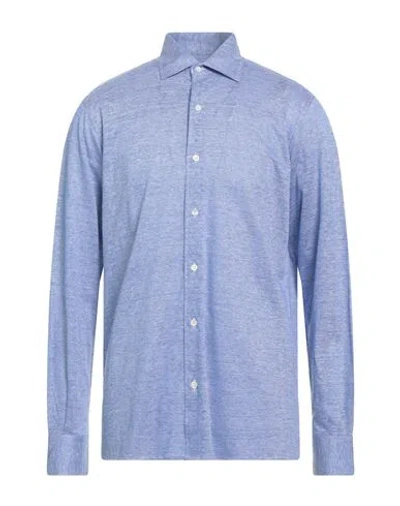 Luigi Borrelli Napoli Man Shirt Blue Size 46 Linen, Cotton