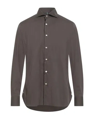 Luigi Borrelli Napoli Man Shirt Khaki Size 16 Cotton, Polyamide, Elastane In Brown