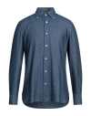 Luigi Borrelli Napoli Man Shirt Navy Size 17 Cotton, Modal, Acrylic In Navy Blue