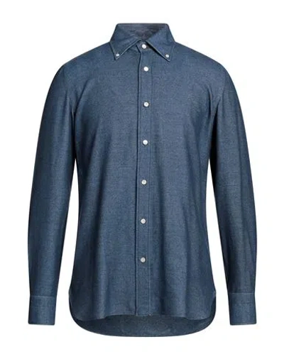 Luigi Borrelli Napoli Man Shirt Navy Size 17 Cotton, Modal, Acrylic In Navy Blue