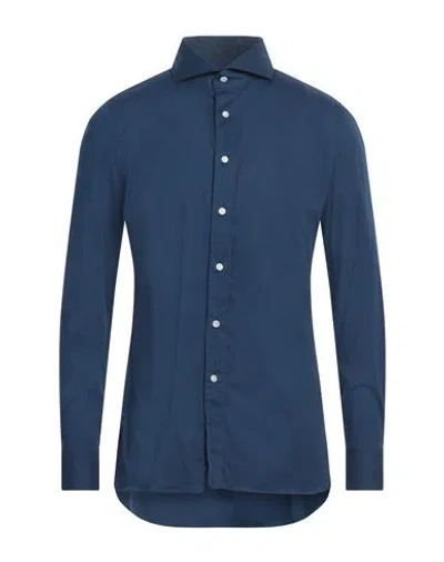 Luigi Borrelli Napoli Man Shirt Navy Size 17 ½ Cotton, Elastane