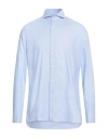 Luigi Borrelli Napoli Man Shirt Azure Size 17 Cotton In Blue