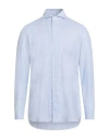 Luigi Borrelli Napoli Man Shirt Azure Size 17 Cotton In Blue
