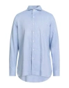 Luigi Borrelli Napoli Man Shirt Sky Blue Size 17 Cotton In Blue