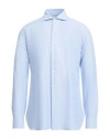 Luigi Borrelli Napoli Man Shirt Sky Blue Size 17 Cotton In Blue