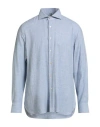 Luigi Borrelli Napoli Man Shirt Sky Blue Size 17 ½ Cotton, Virgin Wool In Blue