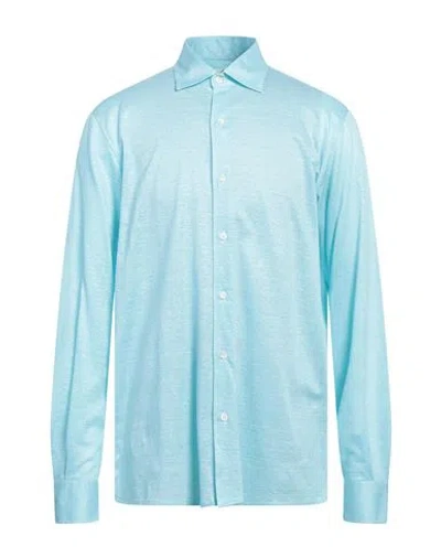 Luigi Borrelli Napoli Man Shirt Turquoise Size 44 Linen, Cotton In Blue