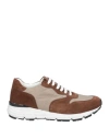 Luigi Borrelli Napoli Man Sneakers Brown Size 9 Leather, Textile Fibers In Brown