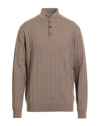 Luigi Borrelli Napoli Man Turtleneck Khaki Size 46 Wool, Silk, Cashmere In Brown