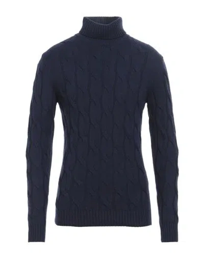 Luigi Borrelli Napoli Man Turtleneck Midnight Blue Size 44 Virgin Wool, Silk, Cashmere In Blue