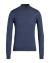 Luigi Borrelli Napoli Man Turtleneck Midnight Blue Size 46 Merino Wool, Silk, Cashmere In Blue