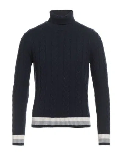 Luigi Borrelli Napoli Man Turtleneck Navy Size 44 Wool, Silk, Cashmere In Blue