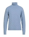 Luigi Borrelli Napoli Man Turtleneck Sky Blue Size 44 Wool, Silk, Cashmere