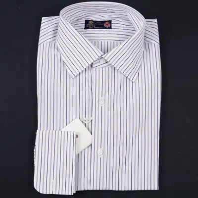 Pre-owned Luigi Borrelli Royal Collection French Cuff Striped Cotton Dress Shirt 15.5 In White
