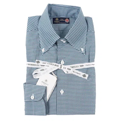 Pre-owned Luigi Borrelli Royal Collection Sky Blue-green Check Cotton Dress Shirt 15.5