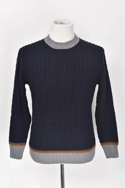 Pre-owned Luigi Borrelli Super 120s Wool Cashmere Crewneck Pullover Sweater L (eu 52) In Blue