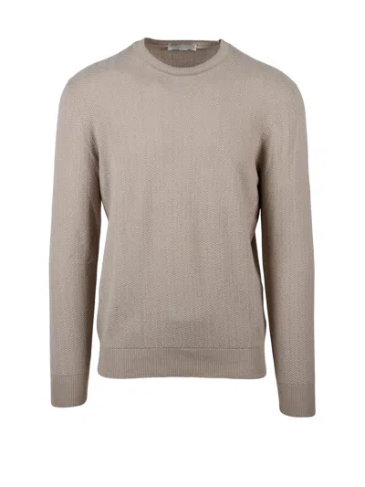 Luigi-gentile Beige Classic Crewneck Cotton Sweater In Brown