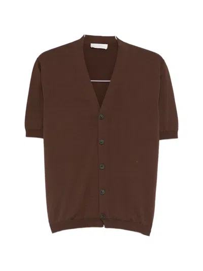 Luigi-gentile Button V-neck Cardigan In Brown