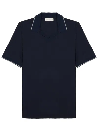Luigi-gentile Contrast-trim Cotton T-shirt In Blue