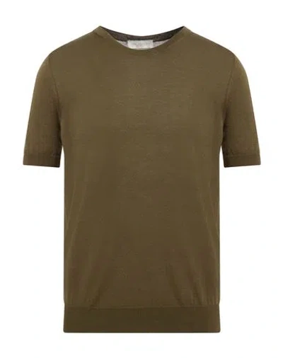 Luigi-gentile Luigi Gentile Man Sweater Military Green Size 46 Cotton In Brown