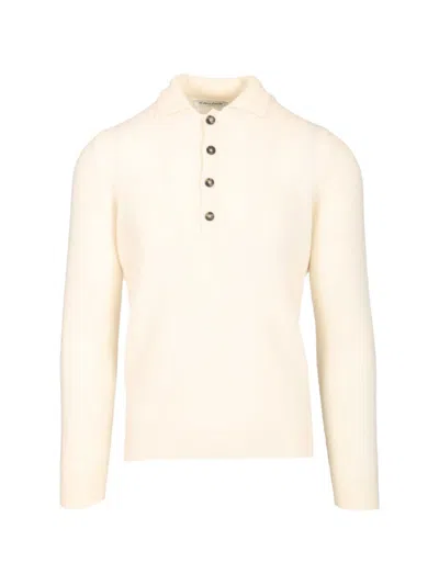 Luigi-gentile Ribbed Wool Polo Shirt In Neutral