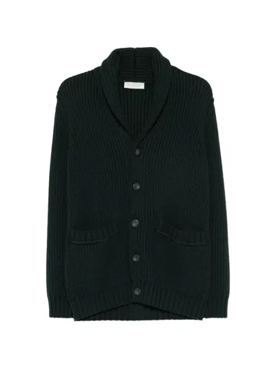 Luigi-gentile Ribbed-knit Shawl-collar Cardigan In Green