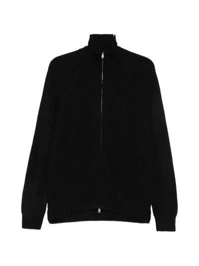Luigi-gentile Ribbed-knit Zip-up Cardigan In Black